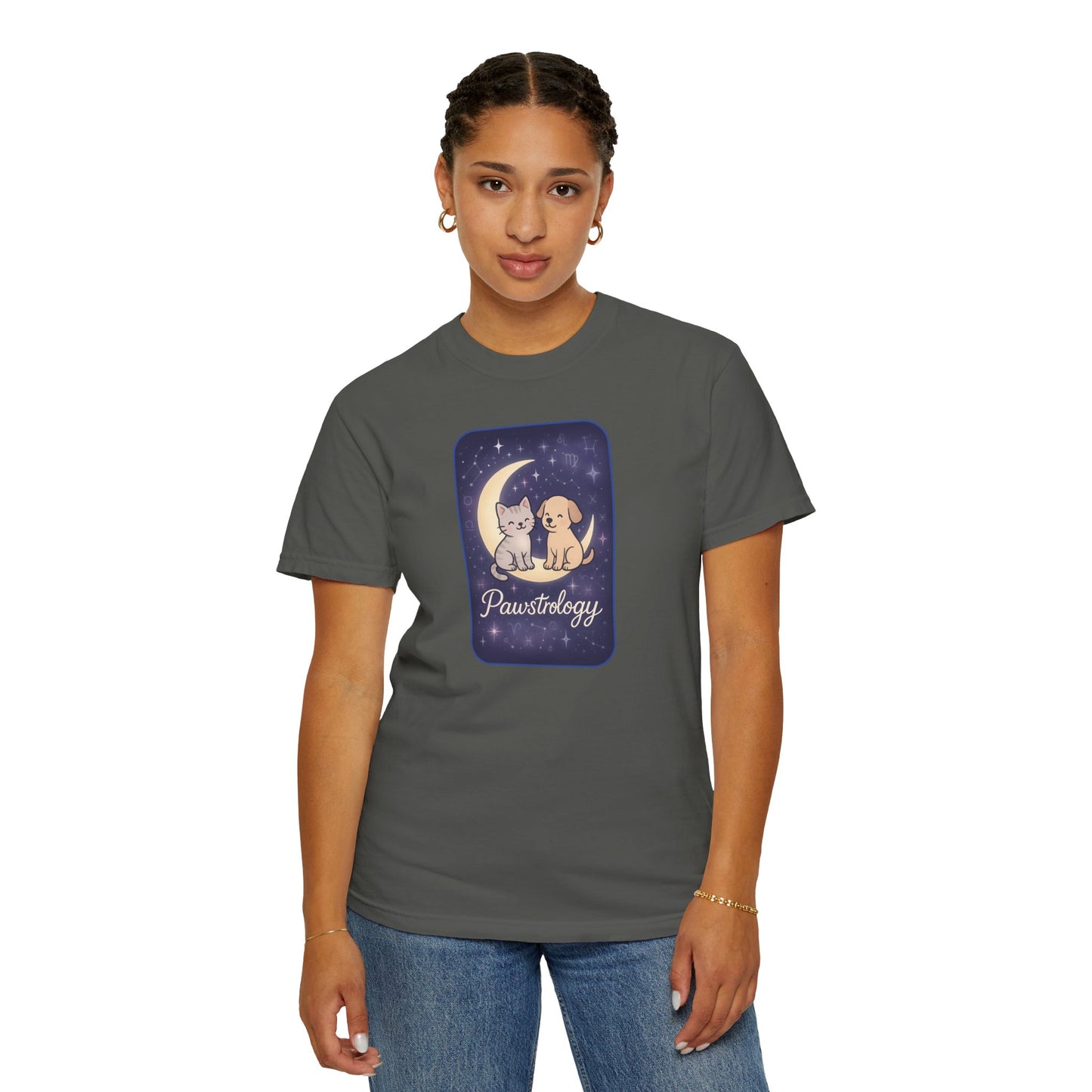 Pawstrology Graphic T-shirt, Cute Pet Astrology Tee, Unisex Animal Lover Shirt, Gifts for Cat Dog Owners, Celestial Pet Apparel