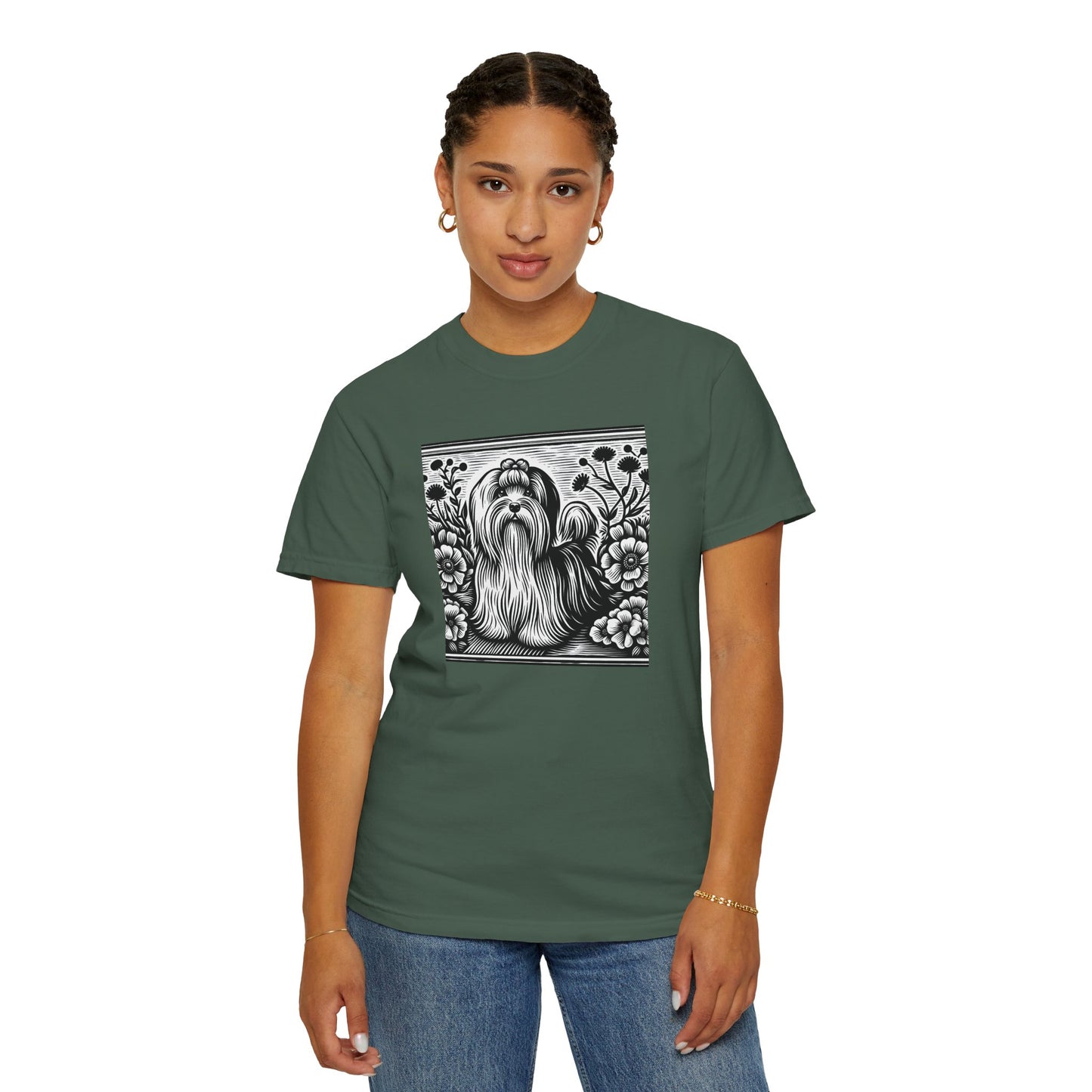 Havanese - Unisex Garment-Dyed T-shirt with Floral Dog Design - Perfect for Pet Lovers