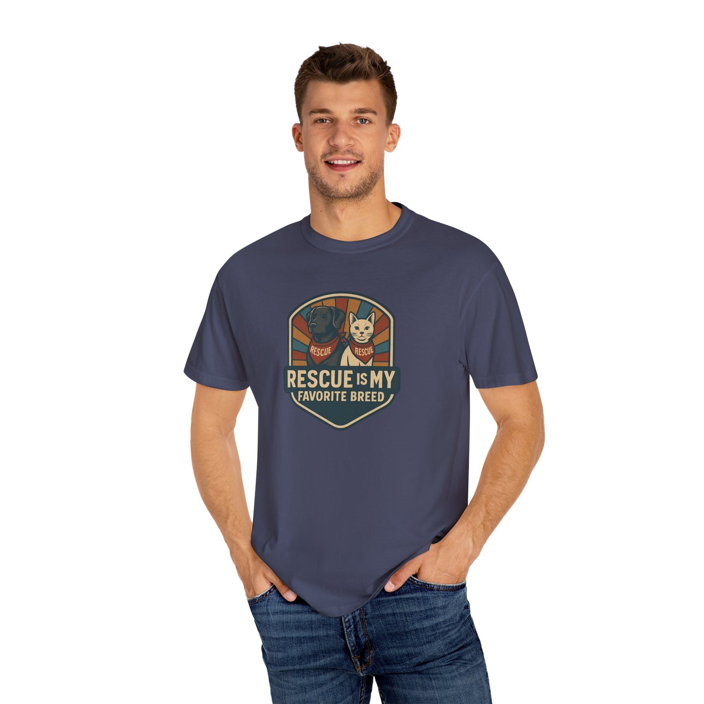 Rescue is My Favorite Breed T-Shirt, Unisex Animal Lover Tee, Pet Adoption Gift, Casual Wear, Dog Lover Shirt, Gift for Him/Her