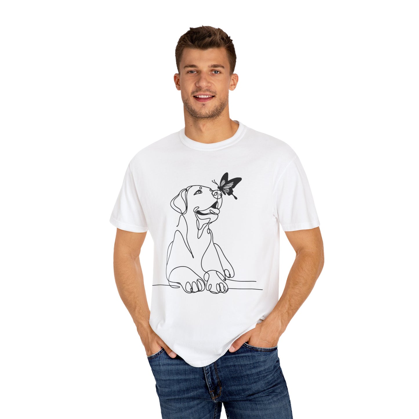 Adorable Dog and Butterfly T-Shirt, Cute Pet Tee, Dog Lover Gift, Casual Wear, Animal Lover Apparel, Birthday Gift for Dog Owners