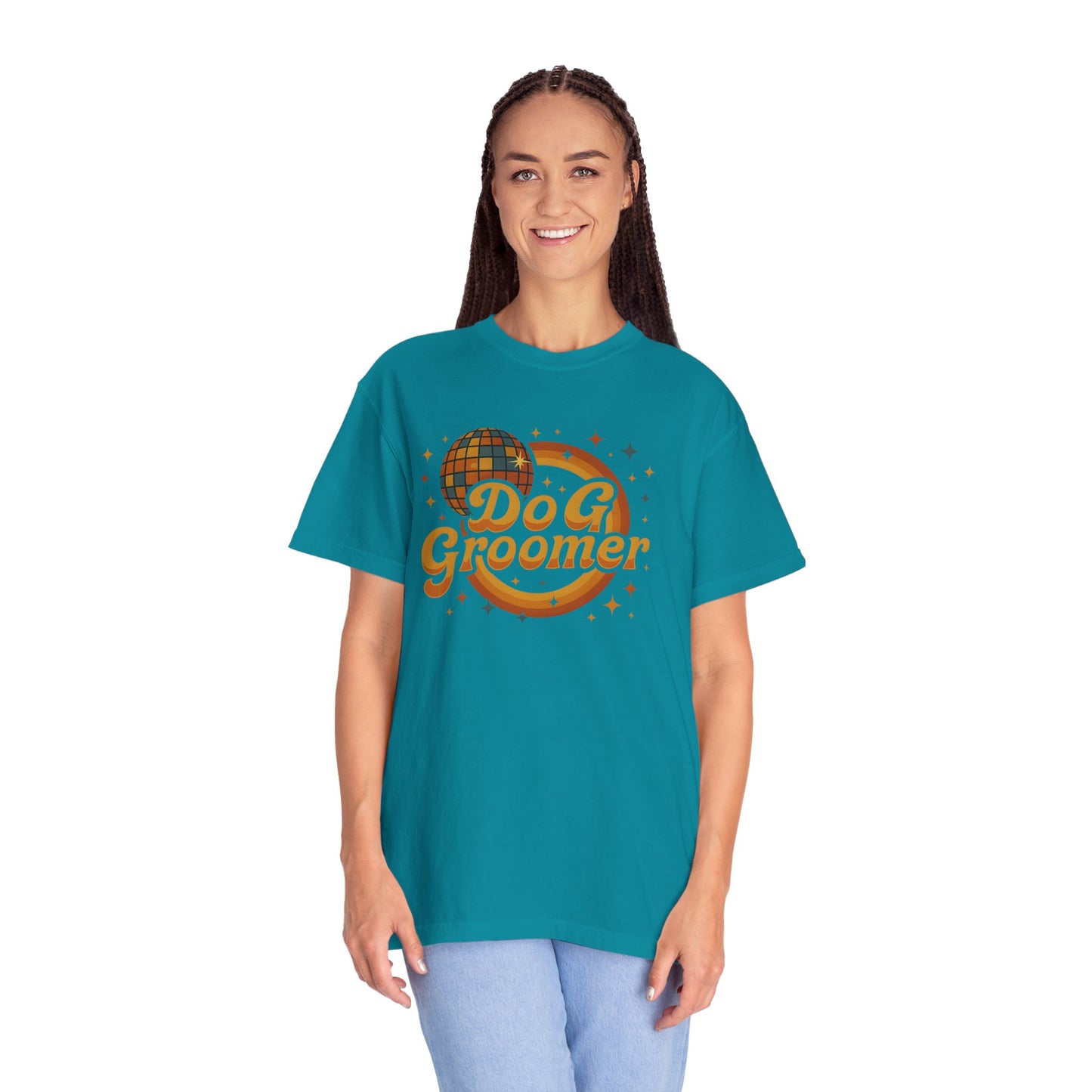Disco Dog Groomer Unisex Garment-Dyed T-Shirt - Fun Pet Grooming Tee for Dog Lovers