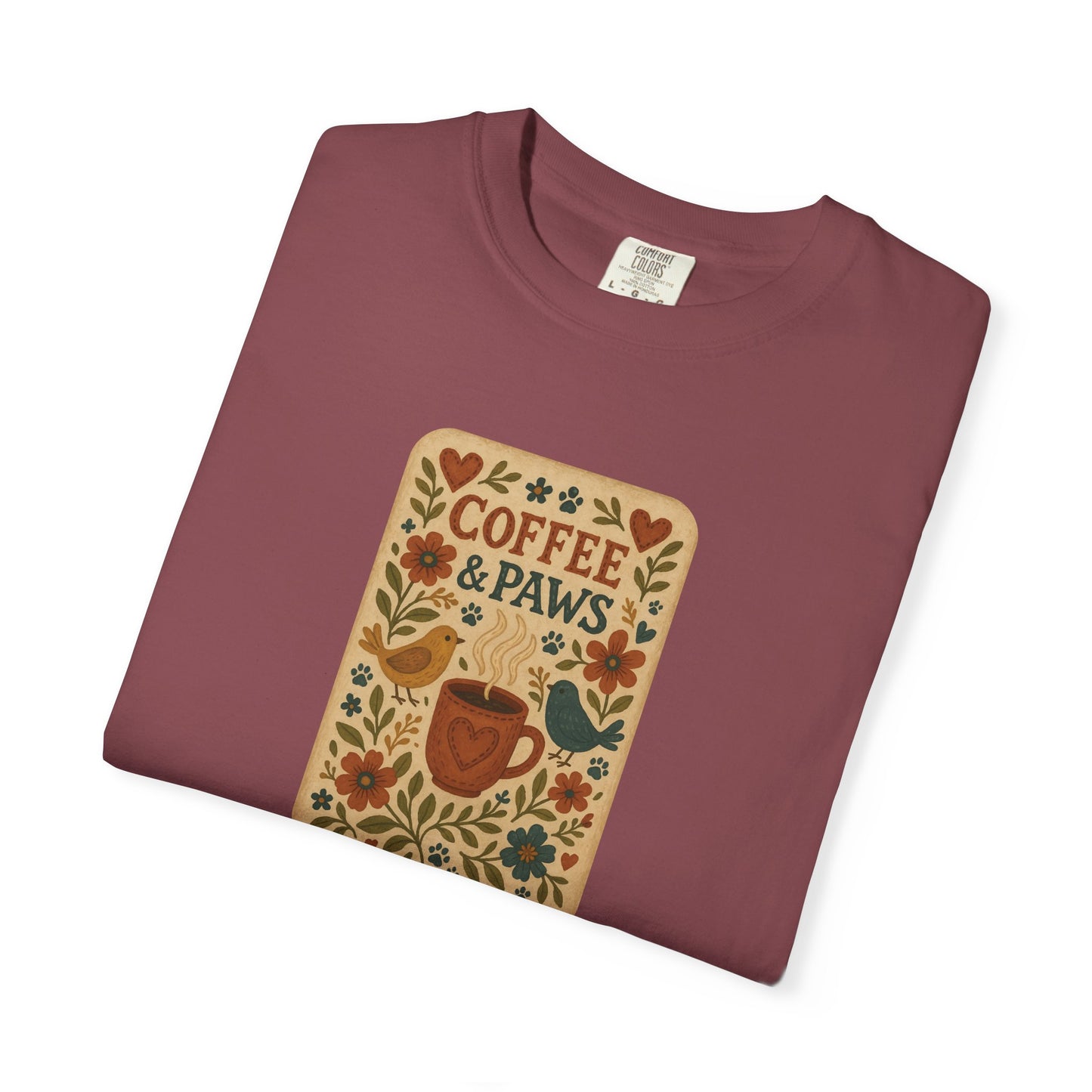 Coffee and Paws Unisex T-Shirt | Cute Pet Lover Tee, Gift for Dog Owners, Casual Wear, Animal Lover Apparel, Perfect for Coffee Lovers