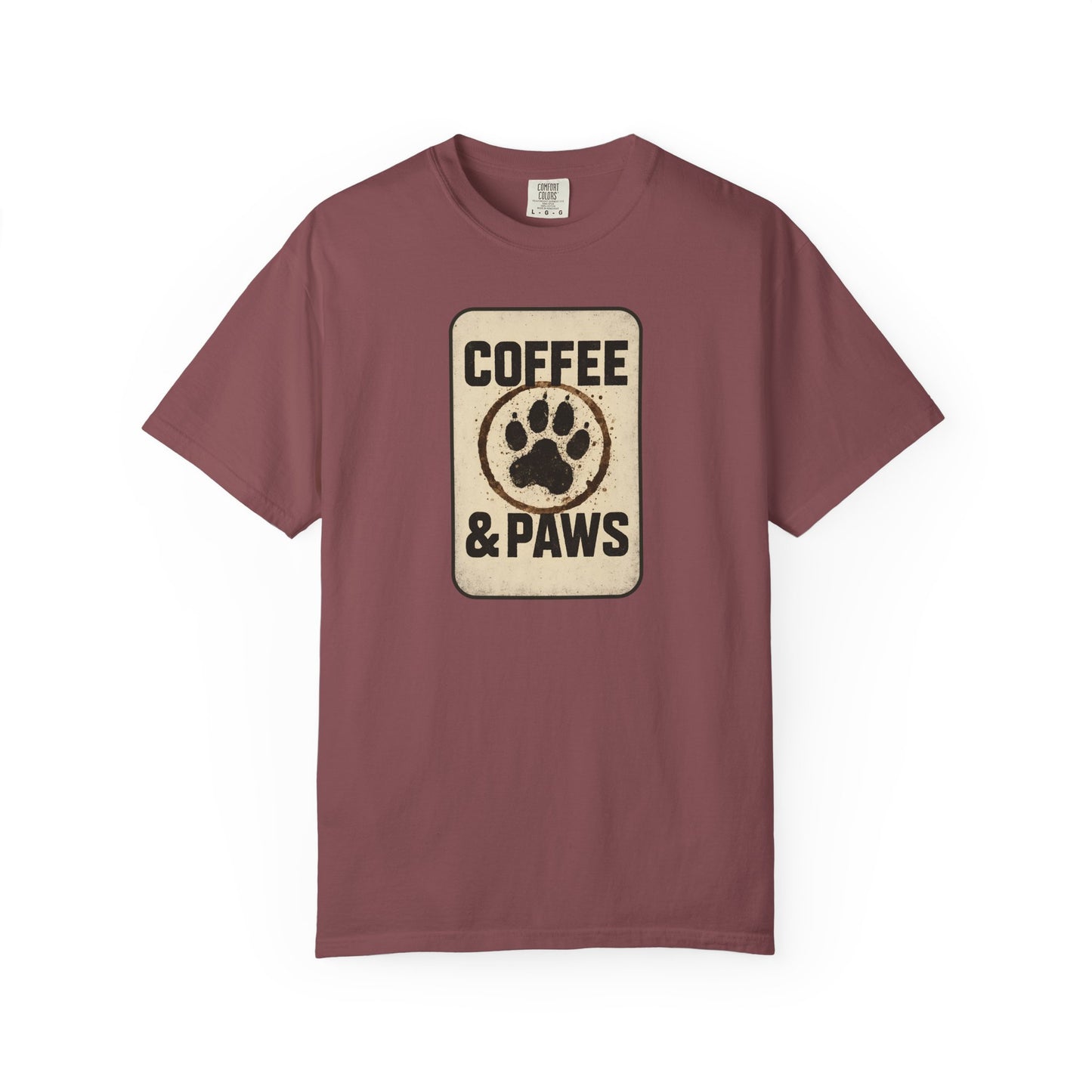 Coffee & Paws Unisex Garment-Dyed T-shirt, Dog Lover Tee, Pet Owner Gift, Coffee Lover Shirt, Animal Enthusiast Apparel, Casual Wear