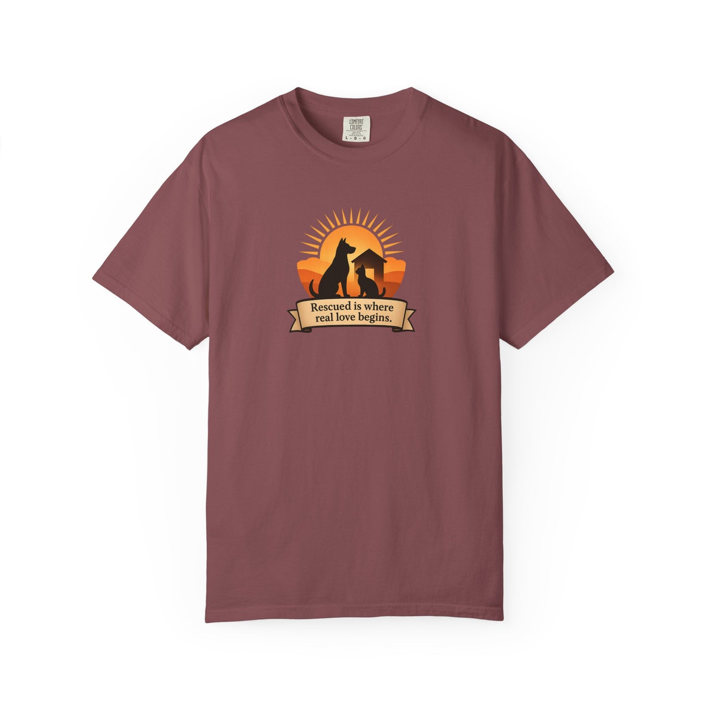 Rescued Is Where Real Love Begins Unisex Garment-Dyed T-Shirt - Perfect for Outdoor Lovers, Hiking, Gifts, Nature Enthusiasts, Casual Wear