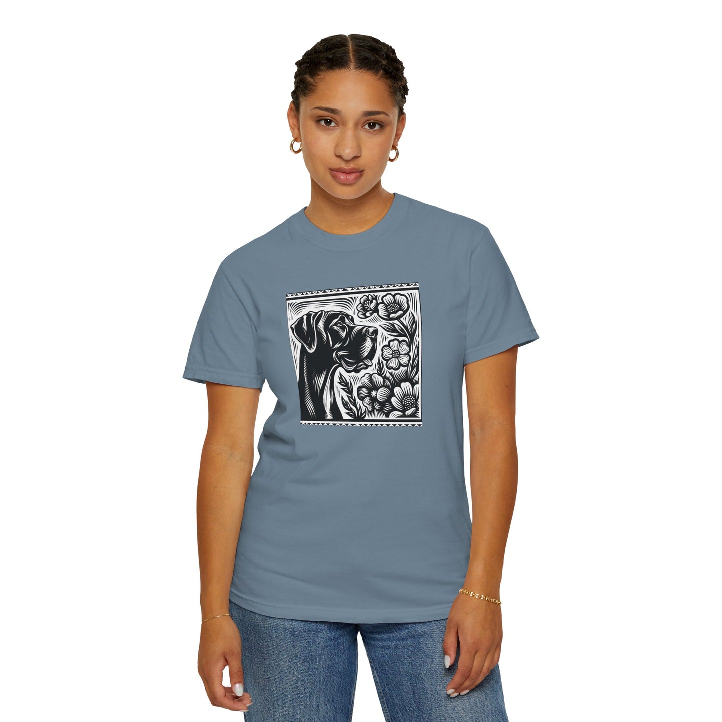 Great Dane Dog Lover's Floral Print T-Shirt | Unisex Garment-Dyed Tee