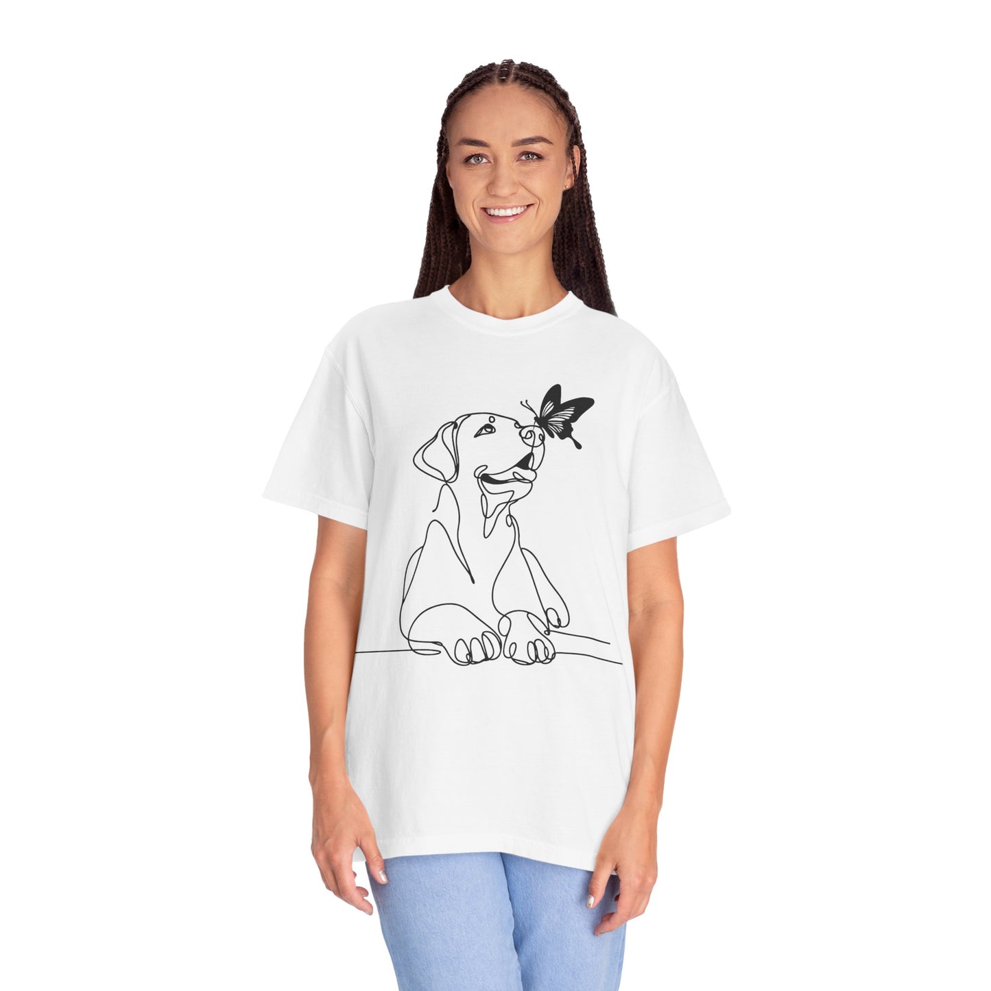 Adorable Dog and Butterfly T-Shirt, Cute Pet Tee, Dog Lover Gift, Casual Wear, Animal Lover Apparel, Birthday Gift for Dog Owners
