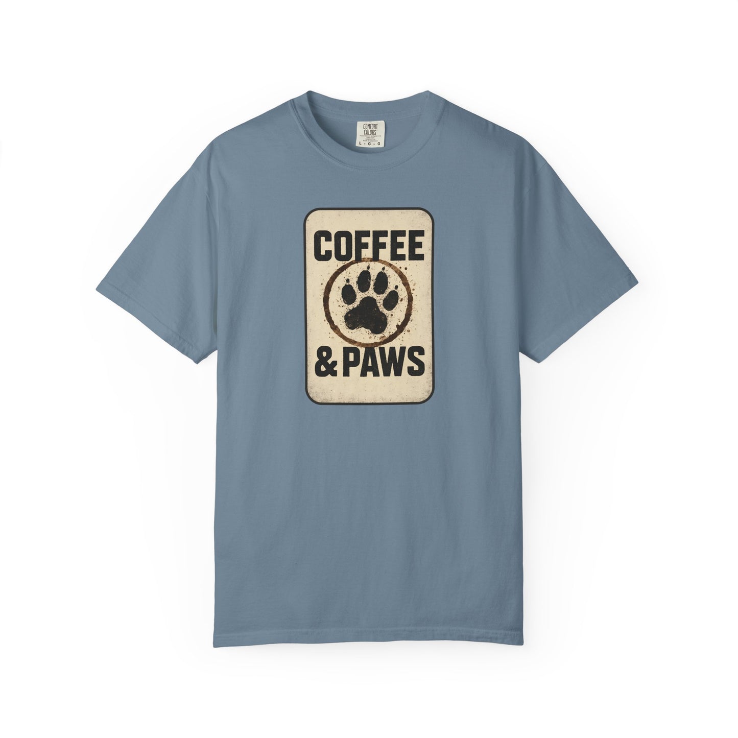 Coffee & Paws Unisex Garment-Dyed T-shirt, Dog Lover Tee, Pet Owner Gift, Coffee Lover Shirt, Animal Enthusiast Apparel, Casual Wear