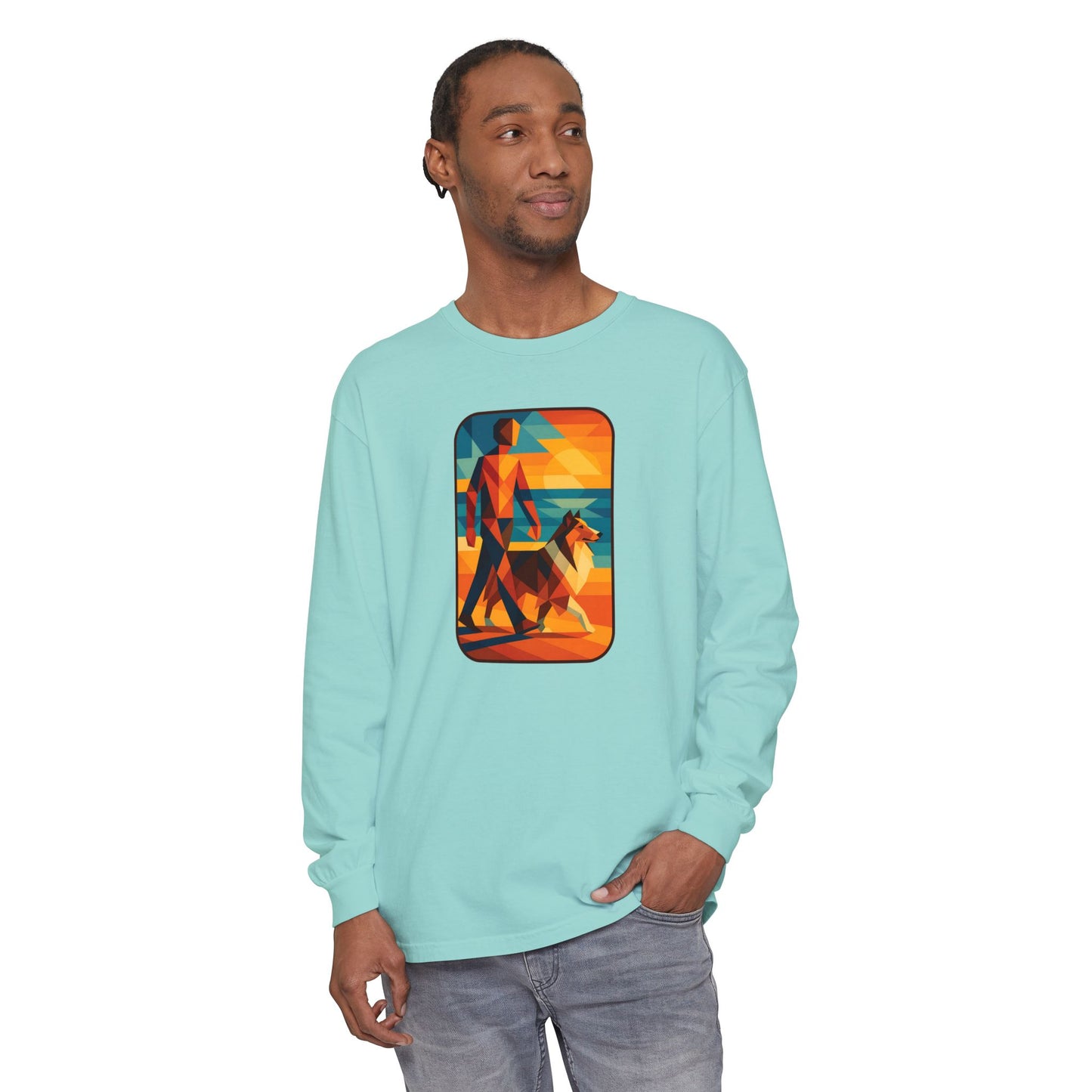 Vibrant Dog Walking Design, Unisex Shirt, Gift for Pet Lovers, Beach Vibe T-Shirt, Cozy Everyday Wear
