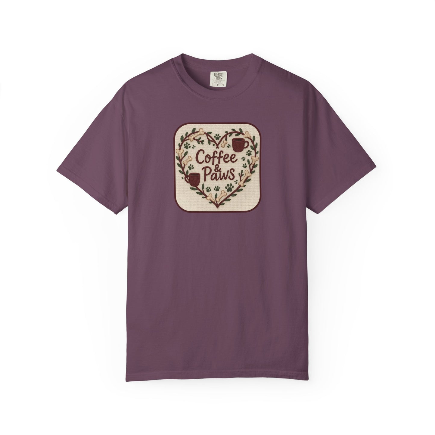 Coffee Paws Unisex Garment-Dyed T-shirt, Cute Coffee Lover Tee, Gift for Dog Owners, Nature-Inspired Shirt, Cozy Casual Wear