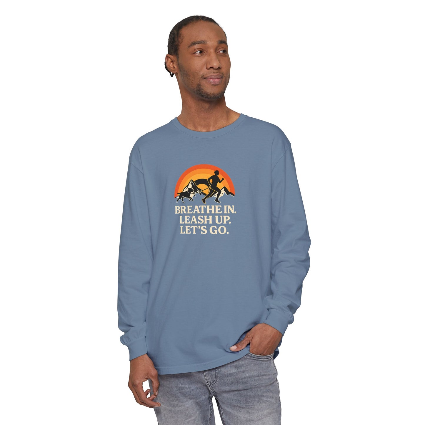 Canicross Unisex Long Sleeve T-Shirt - 'Breathe In, Leash Up, Let's Go'