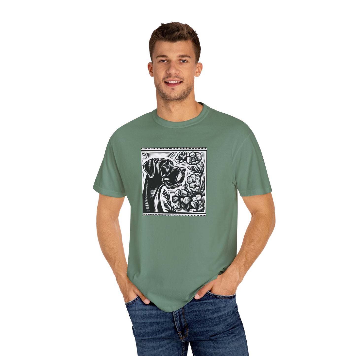 Great Dane Dog Lover's Floral Print T-Shirt | Unisex Garment-Dyed Tee