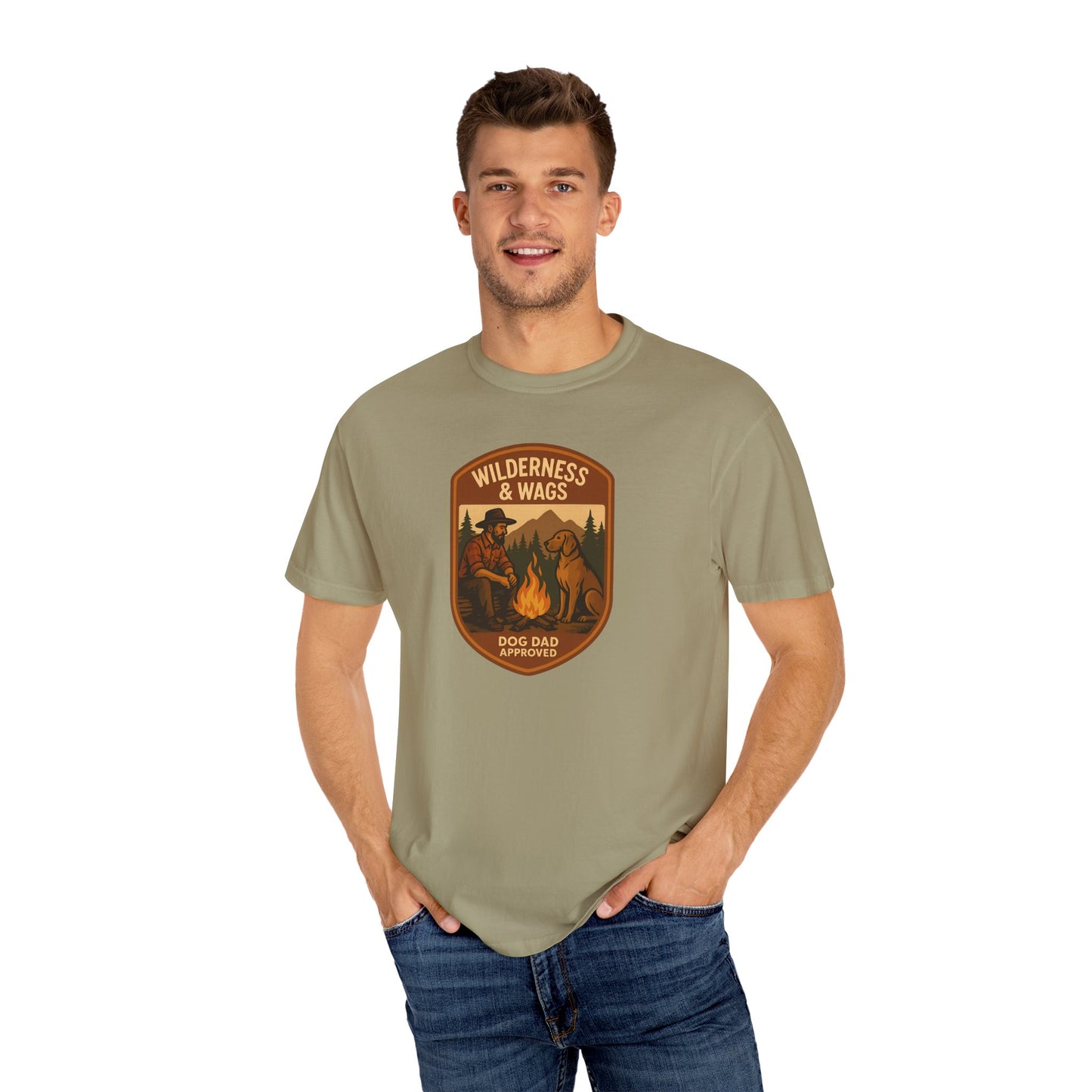 Wilderness & Wags Dog Dad Unisex T-Shirt, Dog Lover Gift, Camping Tee, Father’s Day Apparel, Nature-Inspired Shirt