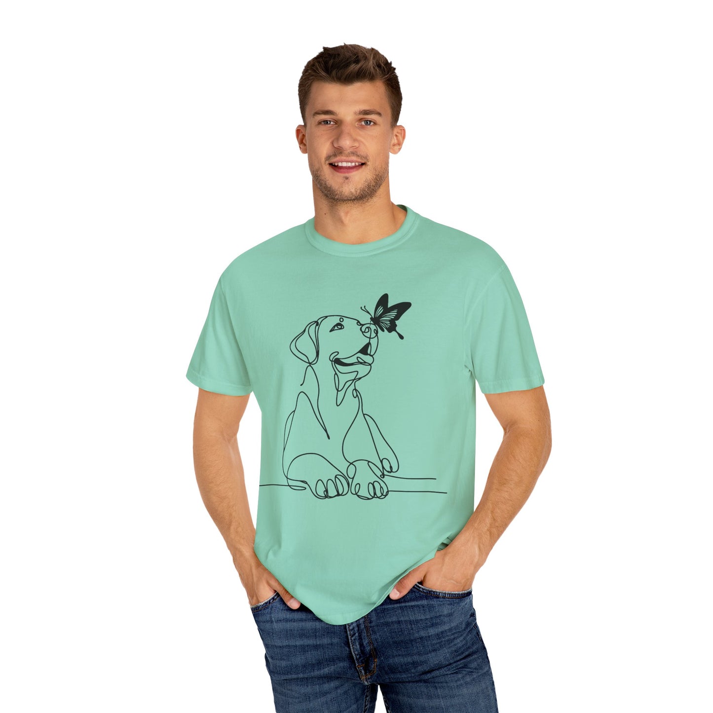 Adorable Dog and Butterfly T-Shirt, Cute Pet Tee, Dog Lover Gift, Casual Wear, Animal Lover Apparel, Birthday Gift for Dog Owners