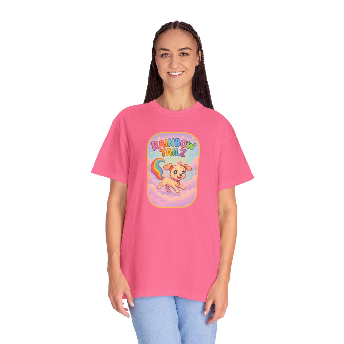 Cute Pet T-Shirt, Rainbow Tail Tee, Graphic Tee for Dog Lovers, Birthday Gift, Cozy Casual Wear, Mother's Day Gift