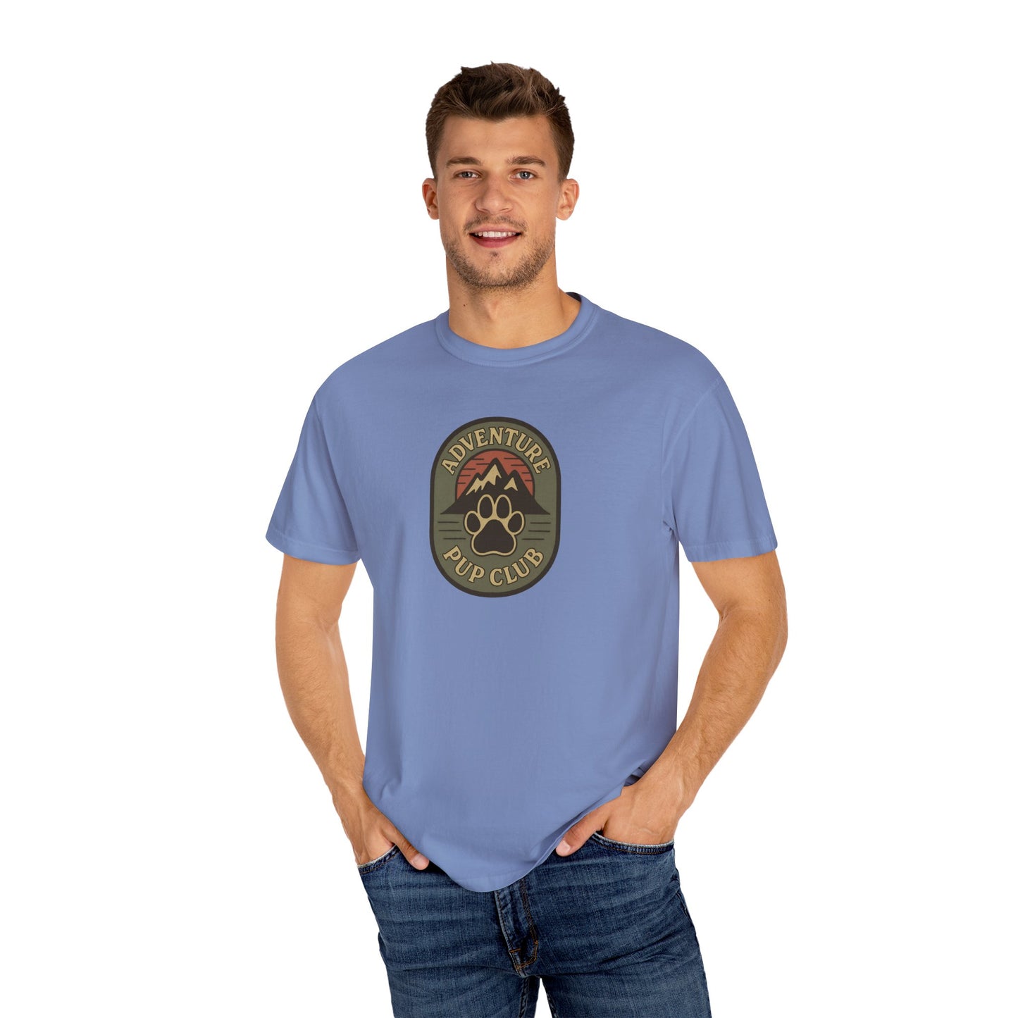 Adventure Pup Club Unisex Garment-Dyed T-Shirt, Dog Lover Gift, Outdoor Adventure Apparel, Pet Club Tee, Nature Lover Shirt