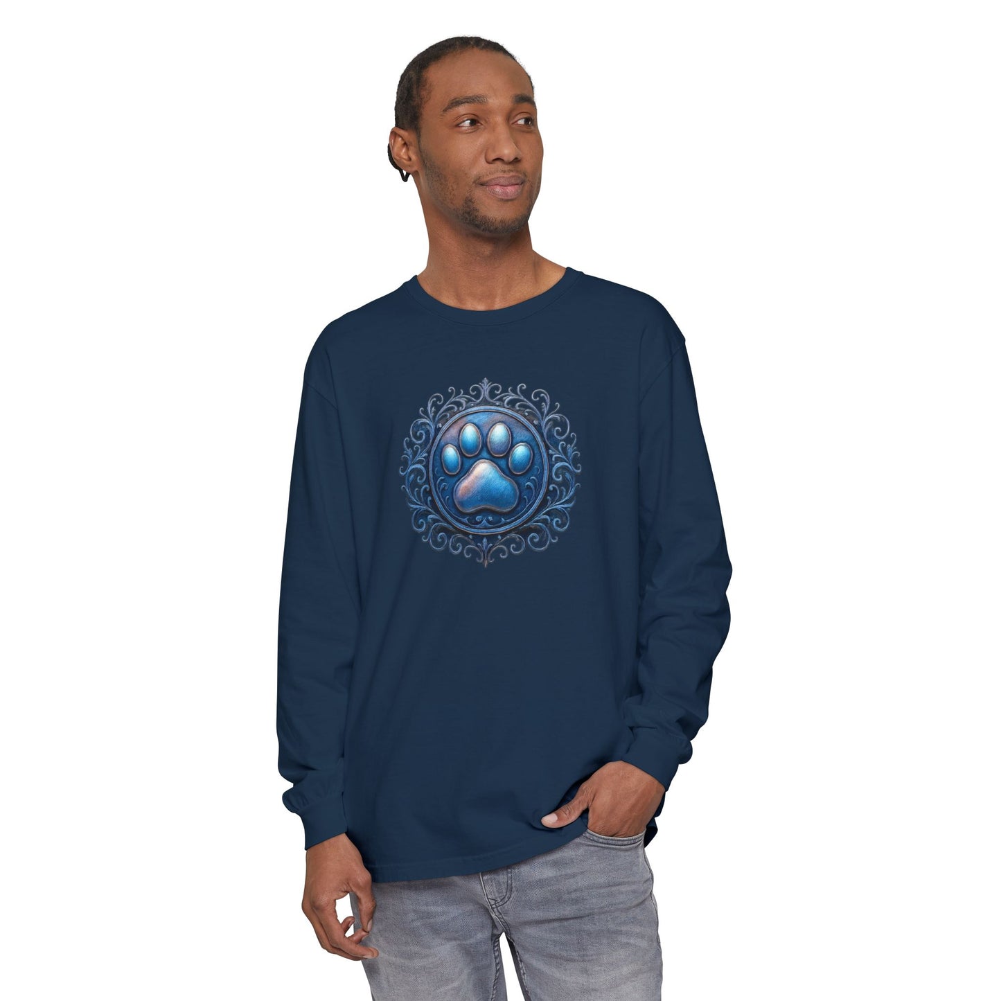 Paw Print Long Sleeve T-Shirt for Pet Lovers | Cozy Gift for Animal Enthusiasts, Casual Wear, Dog Mom Gift, Unique Pet Tee, Everyday Fashion