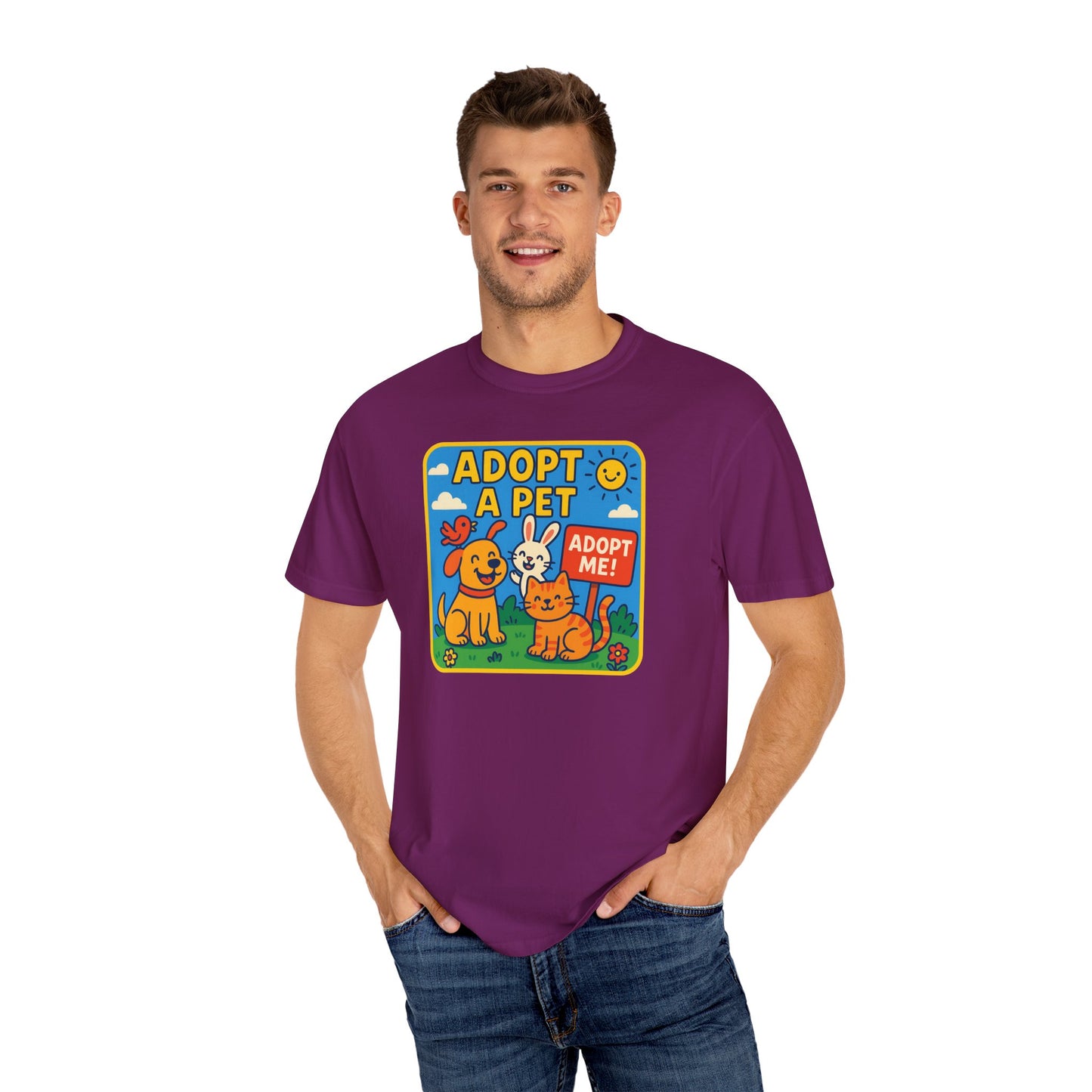 Adopt a Pet T-Shirt - Unisex Garment-Dyed Tee for Animal Lovers