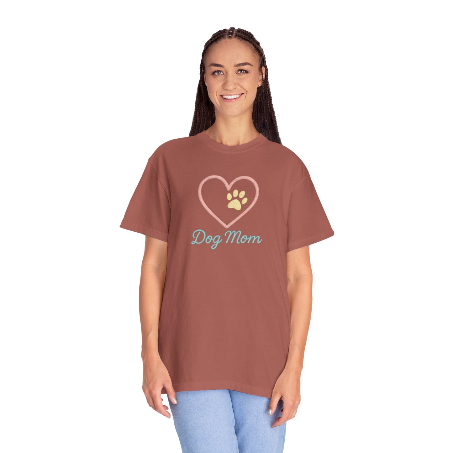 Dog Mom T-Shirt, Garment-Dyed Tee for Dog Owners, Perfect Gift for Pet Lovers, Casual Wear, Animal Lover Shirt