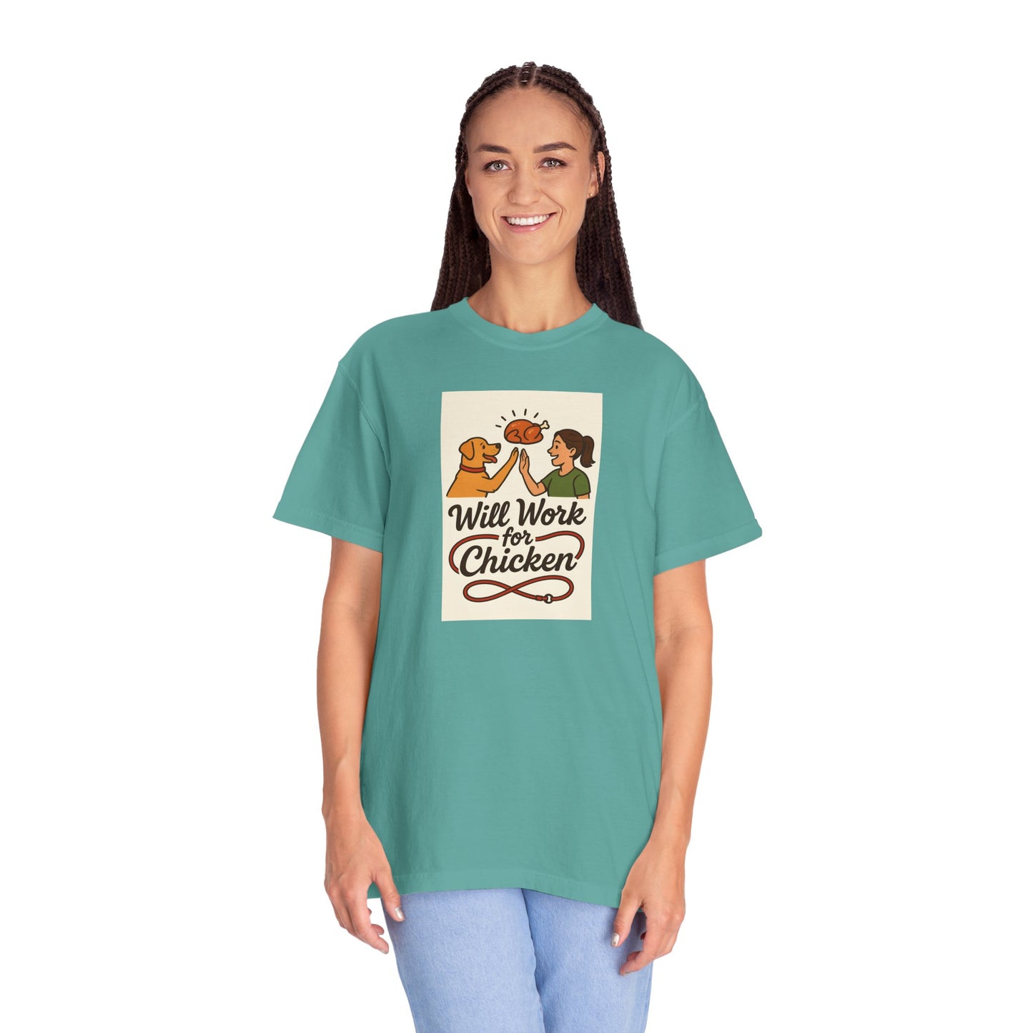 Will Work for Chicken Unisex T-Shirt | Pet Lover Gift, Funny Dog Tee, Casual Wear, Unique Animal Lover Apparel, Gift for Dog Parents