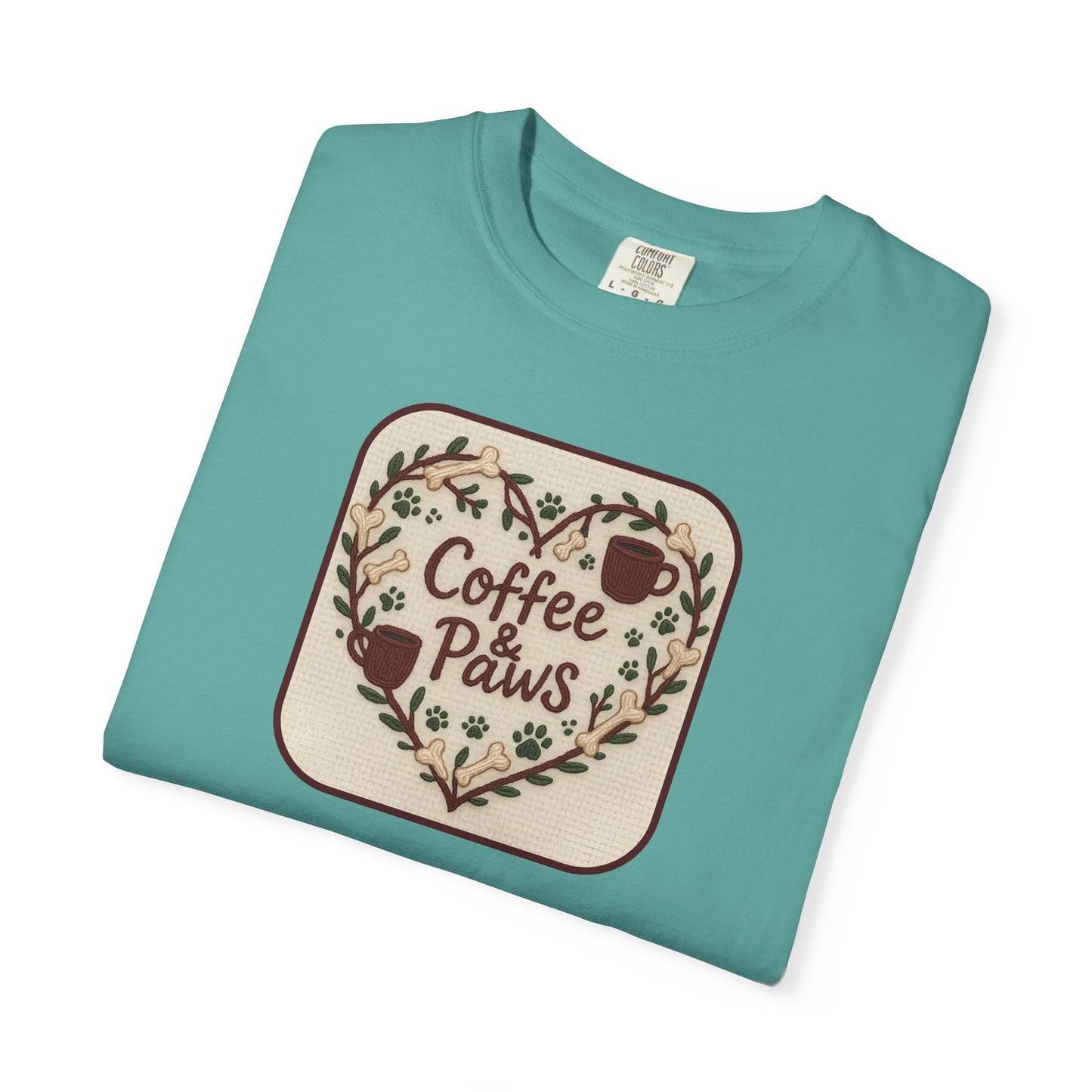 Coffee Paws Unisex Garment-Dyed T-shirt, Cute Coffee Lover Tee, Gift for Dog Owners, Nature-Inspired Shirt, Cozy Casual Wear