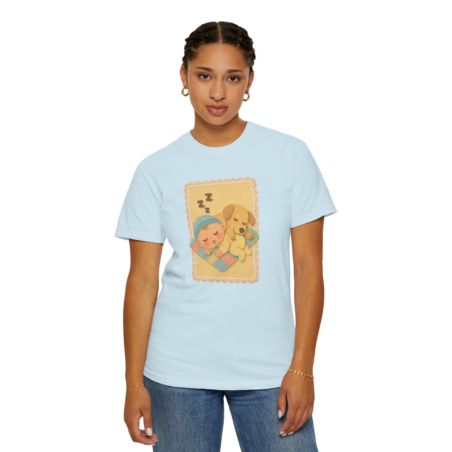 Cute Dreamy T-Shirt, Cartoon Sleepy Baby and Puppy Design, Cozy Gift for Kids, Fun Sleepwear, Nursery Decor, Pet Lover Gift