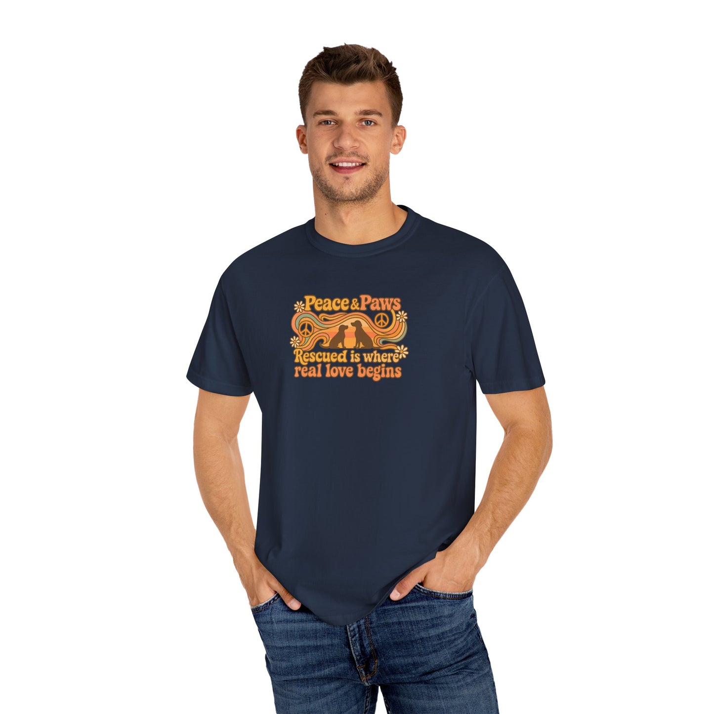 Peace & Paws T-Shirt, Perfect Gift for Couples, Vintage Style Tee, Unisex Casual Wear, Summer Fashion, Statement Shirt