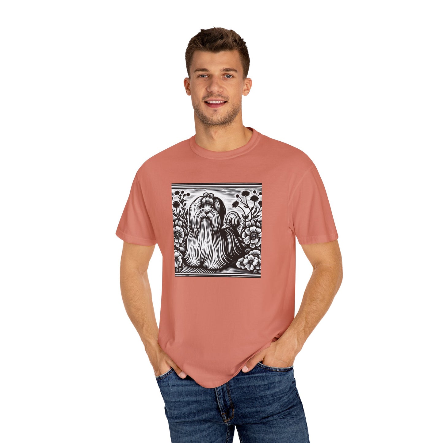 Havanese - Unisex Garment-Dyed T-shirt with Floral Dog Design - Perfect for Pet Lovers