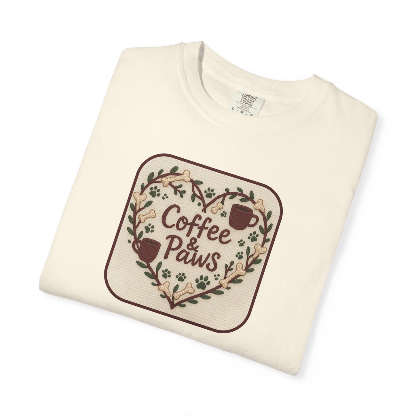 Coffee Paws Unisex Garment-Dyed T-shirt, Cute Coffee Lover Tee, Gift for Dog Owners, Nature-Inspired Shirt, Cozy Casual Wear