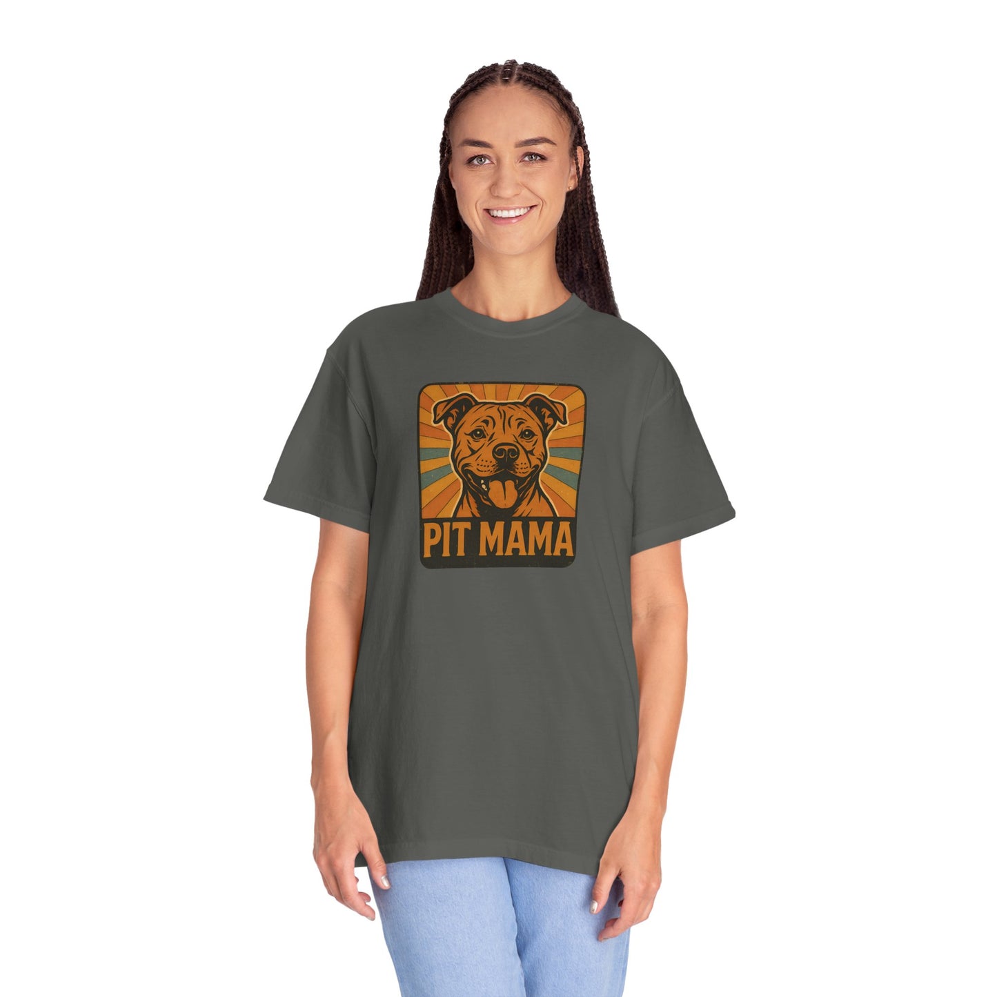 Pit Mama Unisex Garment-Dyed T-Shirt, Dog Lover Gift, Animal Rescue Tee, Pitbull Mom Shirt, Casual Wear, Pet Mom Apparel