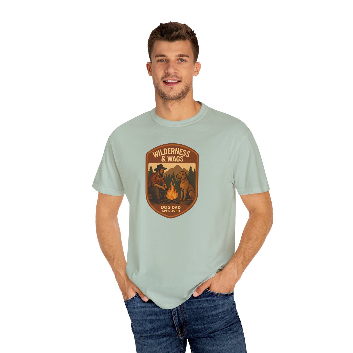 Wilderness & Wags Dog Dad Unisex T-Shirt, Dog Lover Gift, Camping Tee, Father’s Day Apparel, Nature-Inspired Shirt
