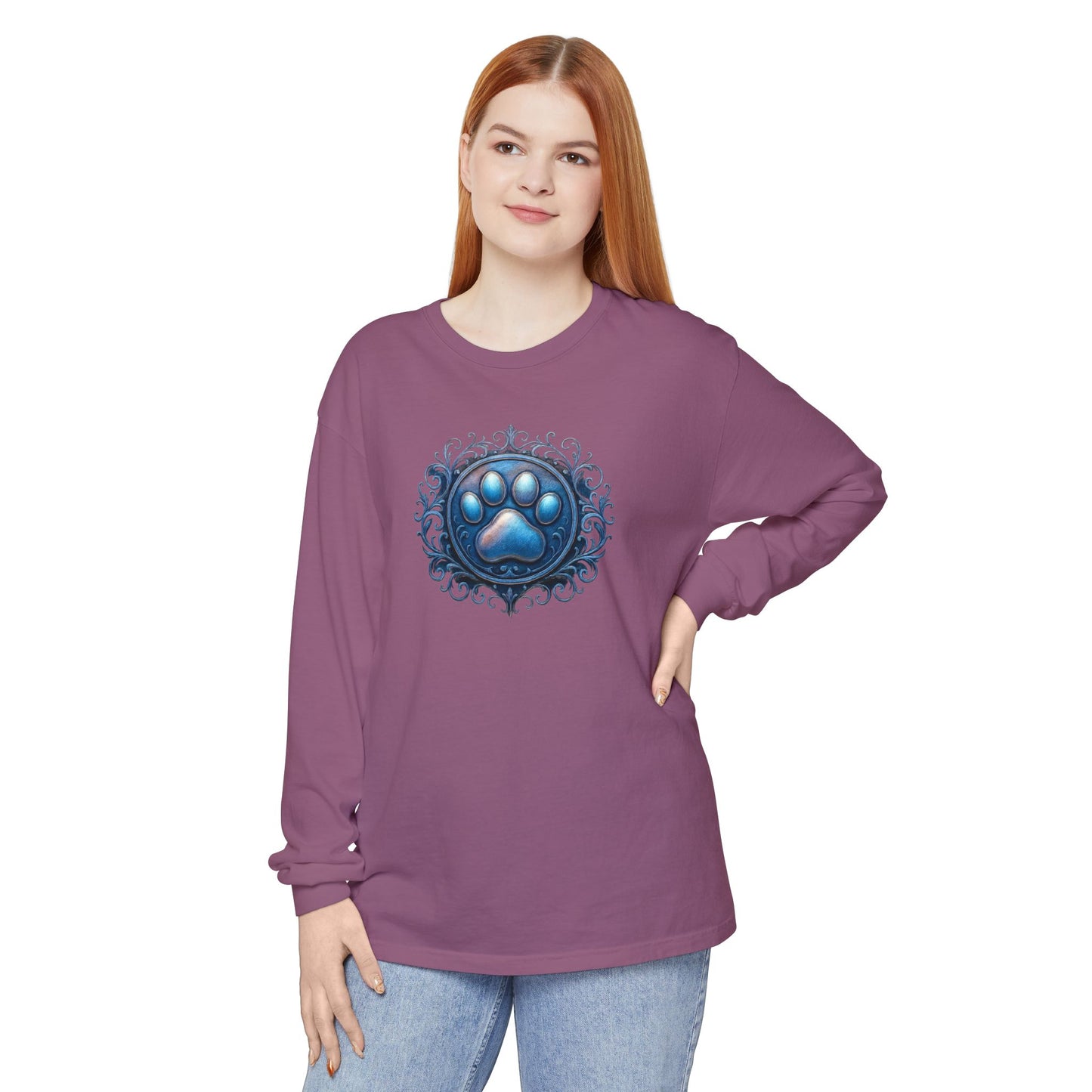 Paw Print Long Sleeve T-Shirt for Pet Lovers | Cozy Gift for Animal Enthusiasts, Casual Wear, Dog Mom Gift, Unique Pet Tee, Everyday Fashion