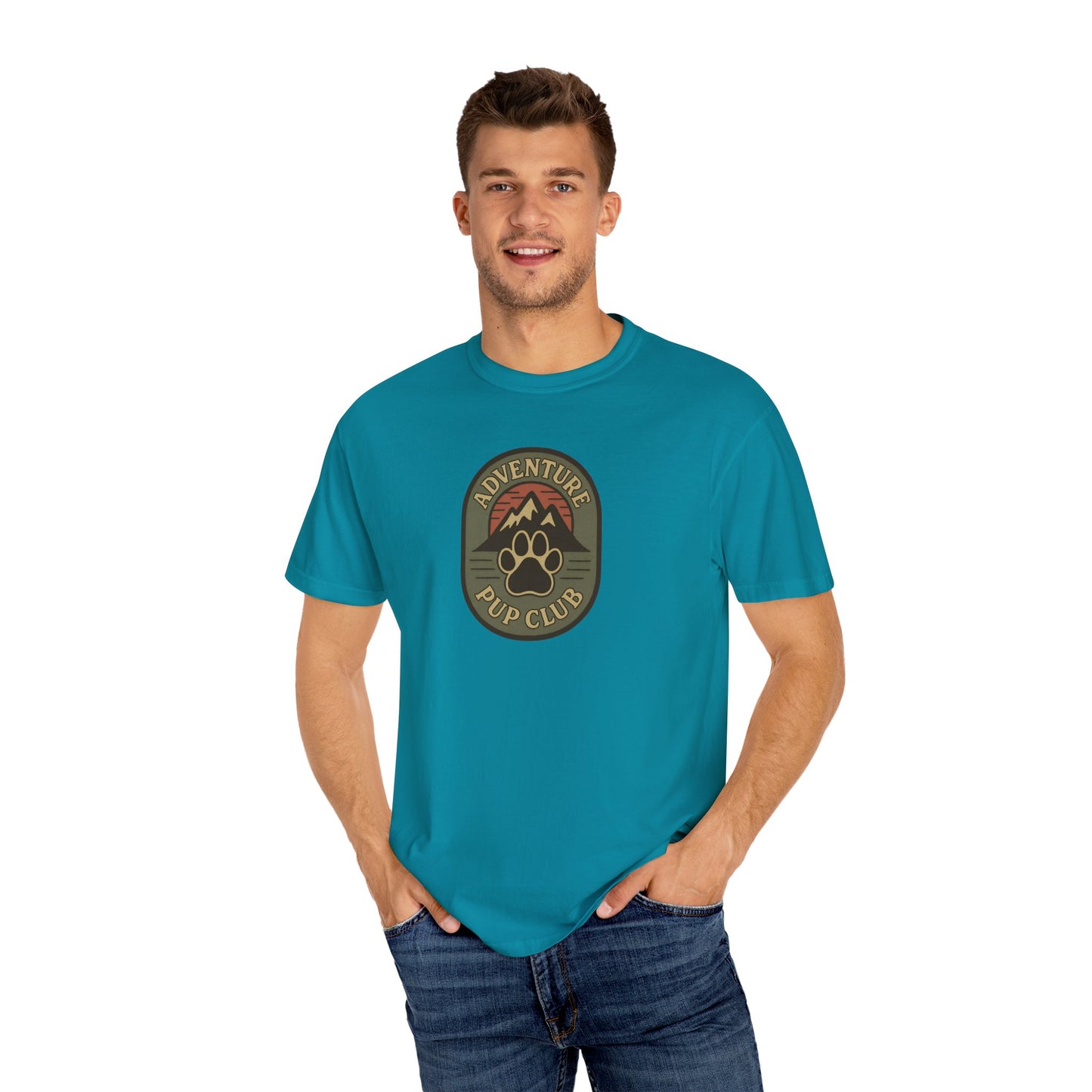 Adventure Pup Club Unisex Garment-Dyed T-Shirt, Dog Lover Gift, Outdoor Adventure Apparel, Pet Club Tee, Nature Lover Shirt
