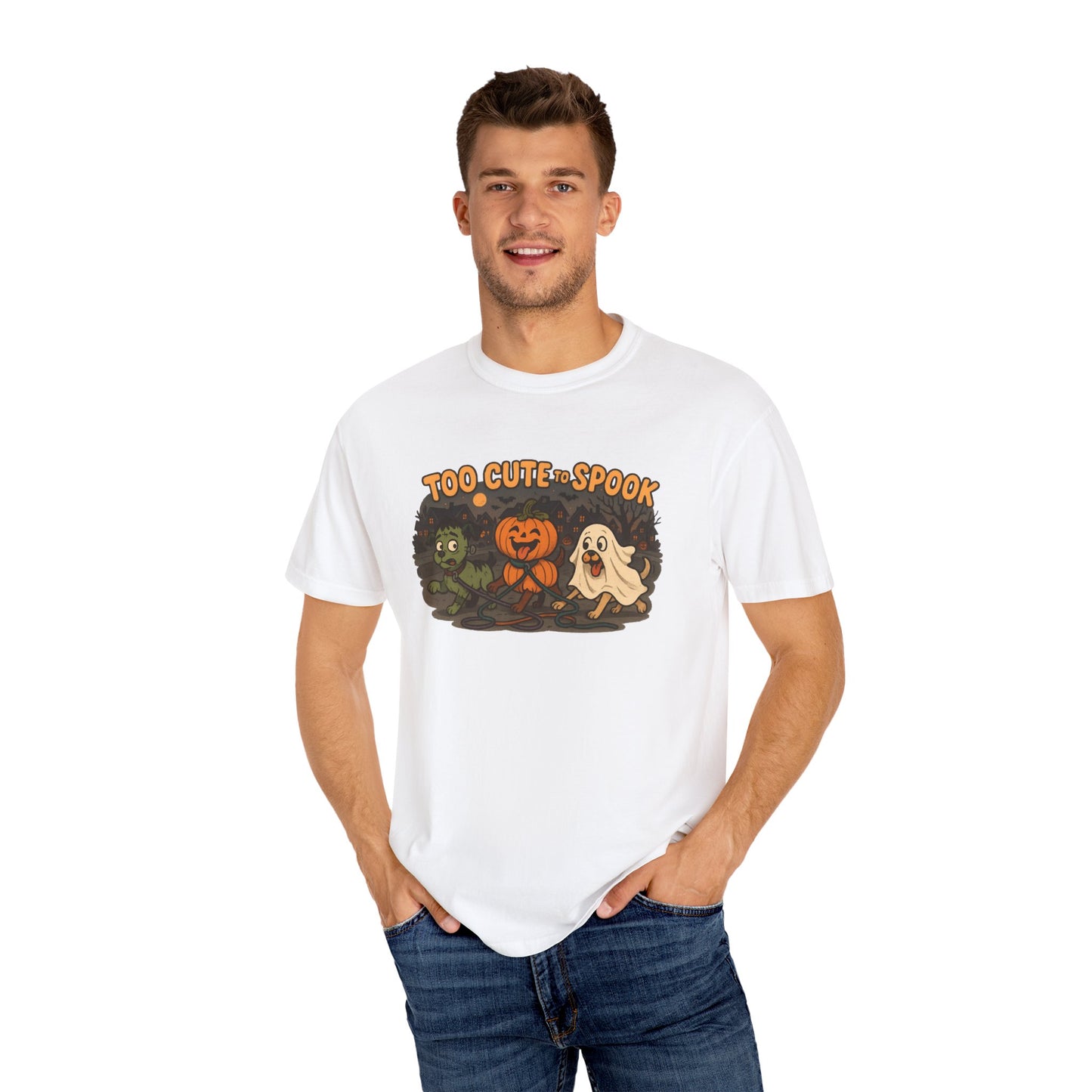 Halloween-Themed Unisex Garment-Dyed T-Shirt, Cute Spooky Tee for Fall, Perfect for Halloween Parties and Casual Wear