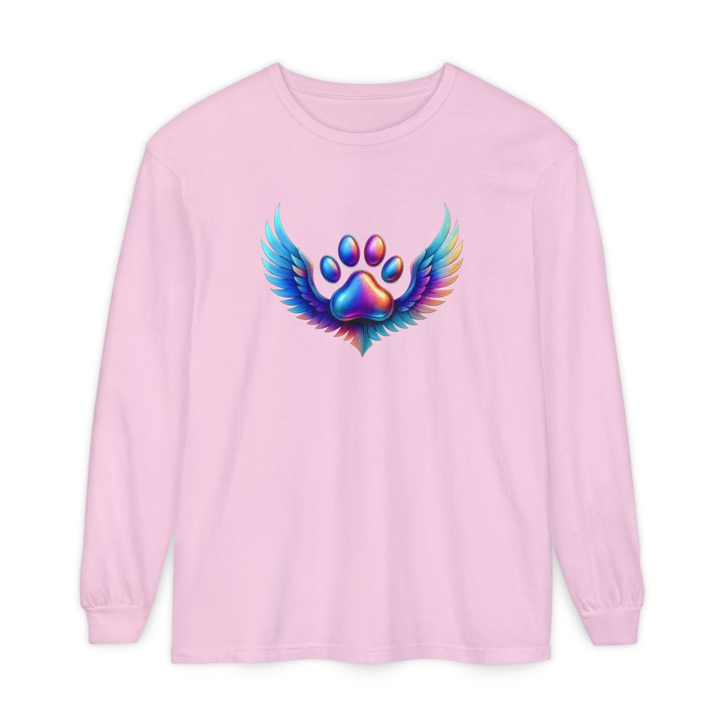 Colorful Paw Print Long Sleeve T-Shirt, Animal Lover Gift, Pet Memorial Tee, Winged Paw Shirt, Unisex Graphic Tee