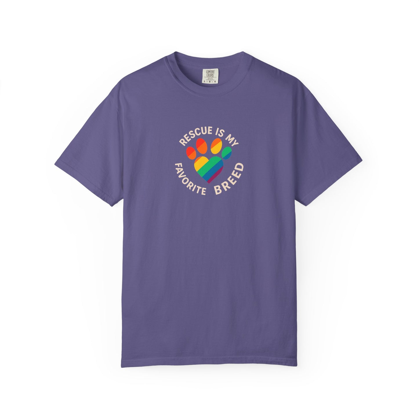 Rescue Is My Favorite Breed T-Shirt, Unisex Rainbow Dog Lover Tee, Pet Adoption Shirt, LGBTQ+ Apparel, Gift for Animal Lovers