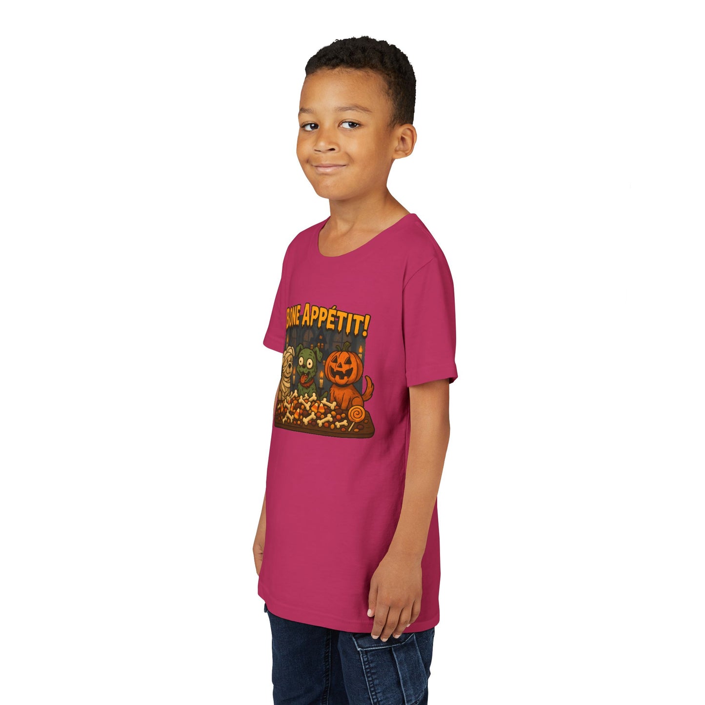 Halloween Kids Tee - Bone Appetit! Funny Short Sleeve Shirt for Trick or Treat, Spooky Season, Gift for Kids
