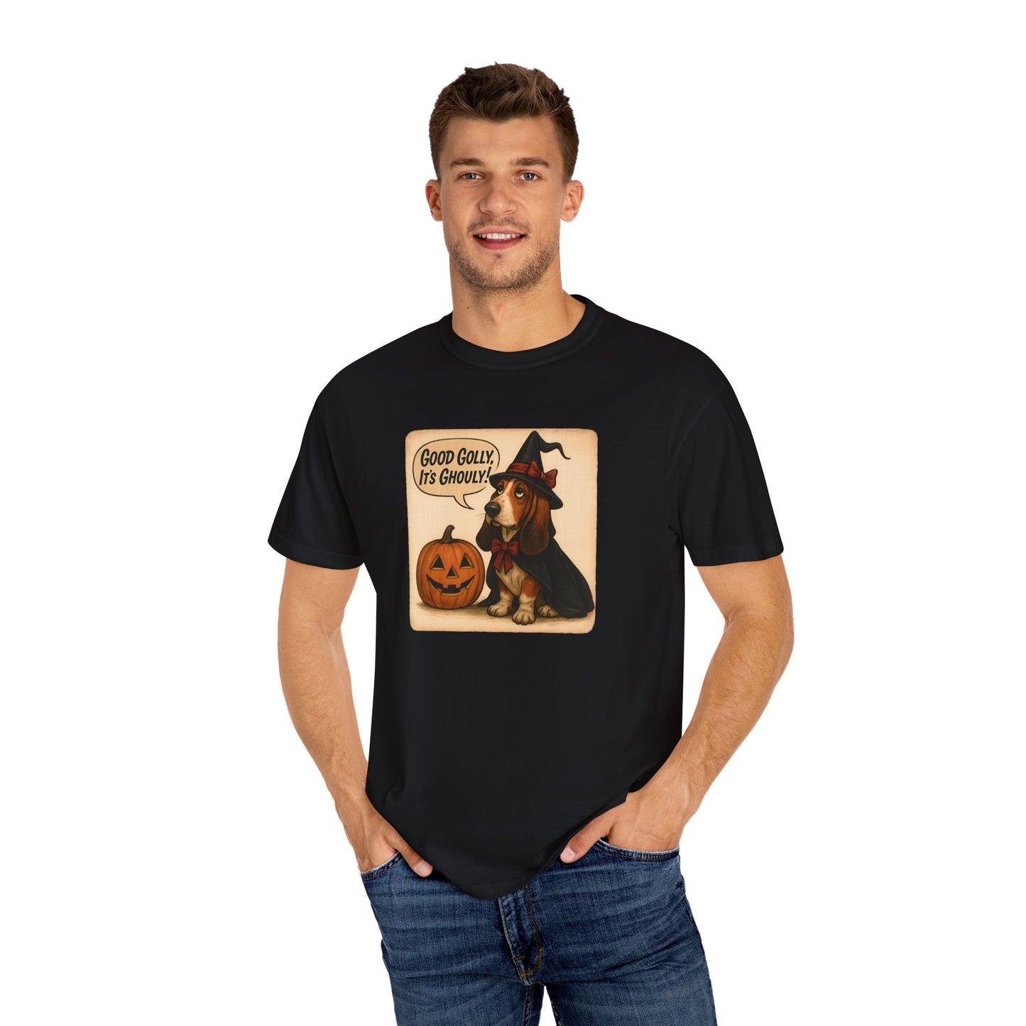 Halloween-Themed Unisex T-Shirt, Whimsical Dog Design, Cute Witch Shirt, Fall Fashion Top, Trick or Treat Apparel