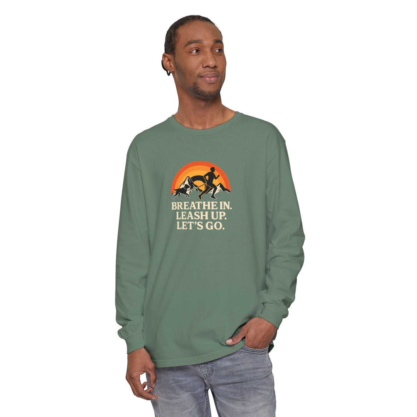 Canicross Unisex Long Sleeve T-Shirt - 'Breathe In, Leash Up, Let's Go'
