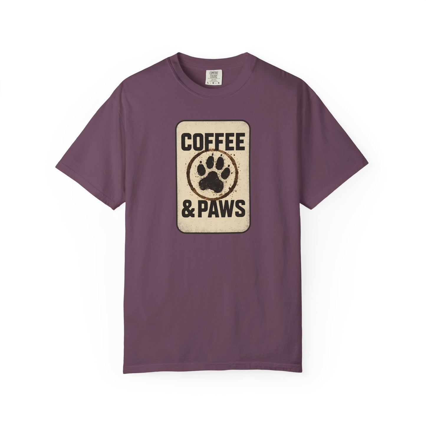 Coffee & Paws Unisex Garment-Dyed T-shirt, Dog Lover Tee, Pet Owner Gift, Coffee Lover Shirt, Animal Enthusiast Apparel, Casual Wear