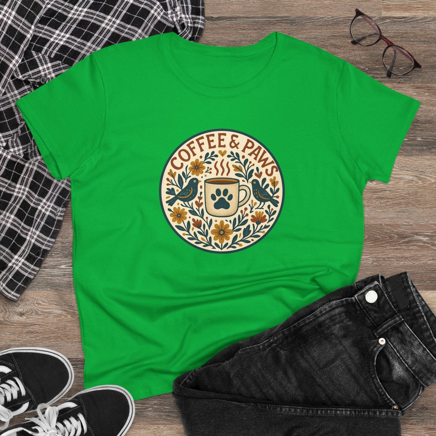 Cozy Coffee & Paws Tee, Casual Animal Lover T-Shirt, Gift for Pet Owners, Cute Coffee Shirt, Summer Essentials, Coffee Lover Apparel