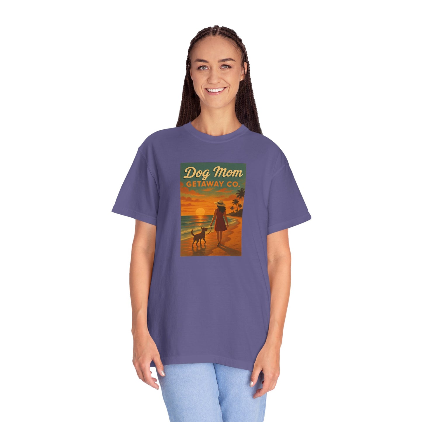 Dog Mom Sunset Tee, Unisex T-Shirt, Dog Lover Gift, Summer Vacation Shirt, Pet Parent Apparel, Casual Everyday Wear