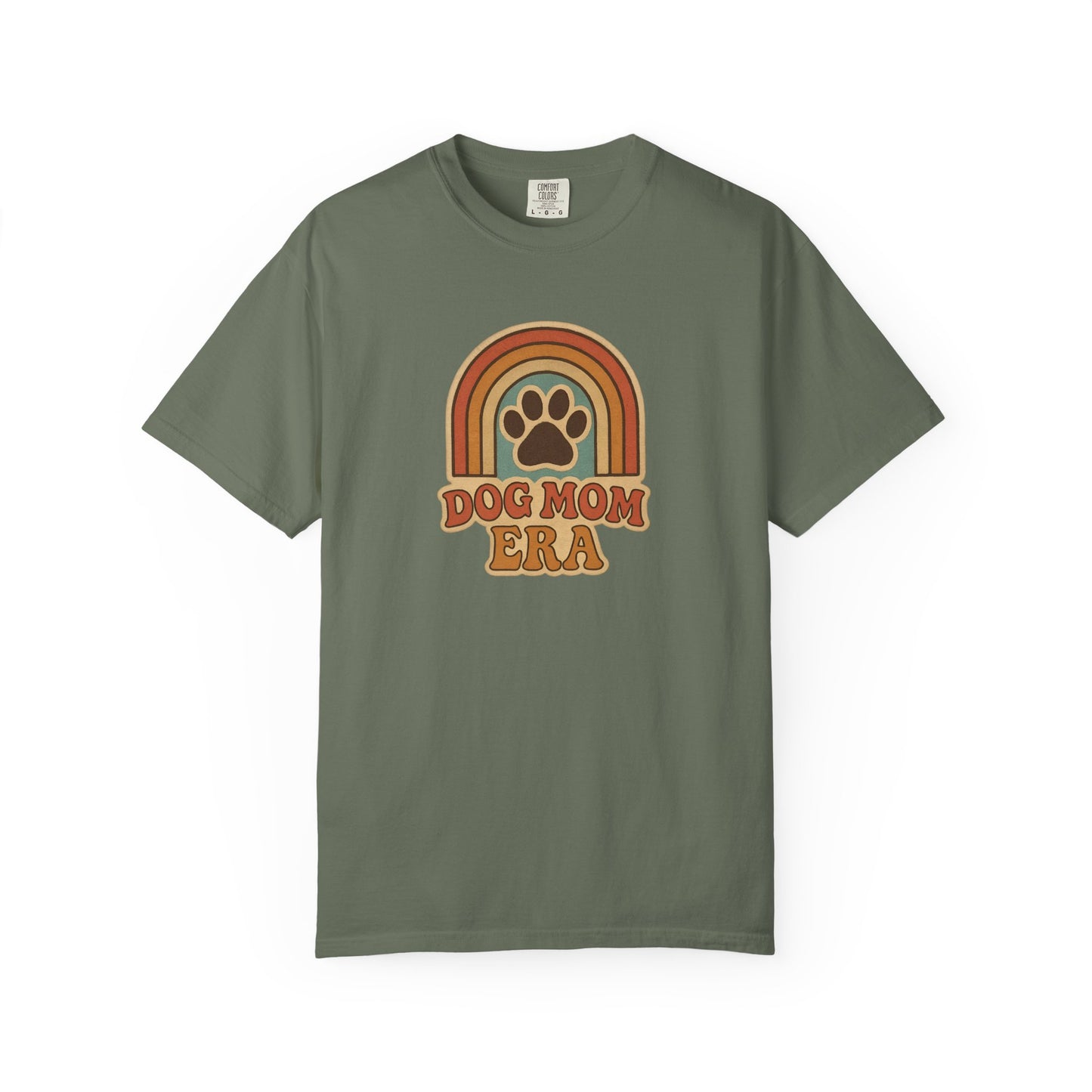 Dog Mom Era T-Shirt, Unisex Garment-Dyed Tee, Pet Lover Apparel, Gift for Dog Moms, Casual Everyday Wear, Rainbow Design