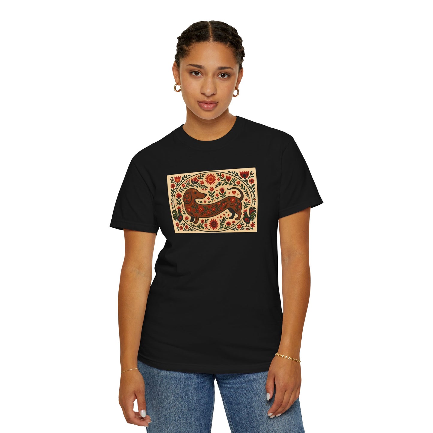 Artistic Garment-Dyed Unisex T-Shirt - Handcrafted Floral Design