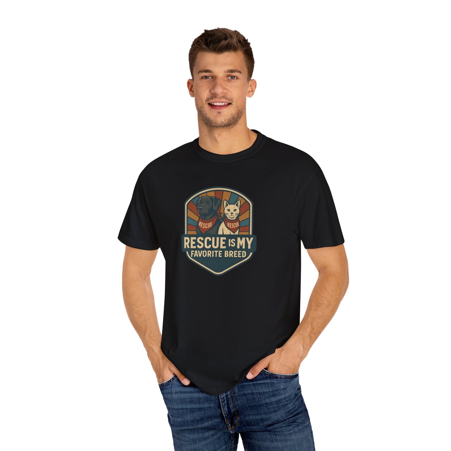 Rescue is My Favorite Breed T-Shirt, Unisex Animal Lover Tee, Pet Adoption Gift, Casual Wear, Dog Lover Shirt, Gift for Him/Her