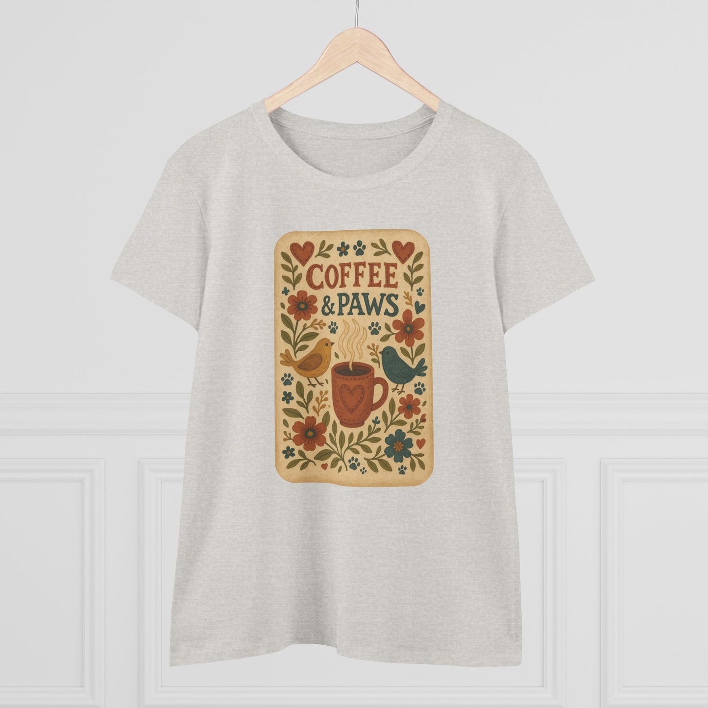 Coffee & Paws Women's Tee - Cozy Cotton Shirt for Pet Lovers, Casual Wear, Gift for Dog Owners, Dog Mom Merchandise, Animal Lover Tee