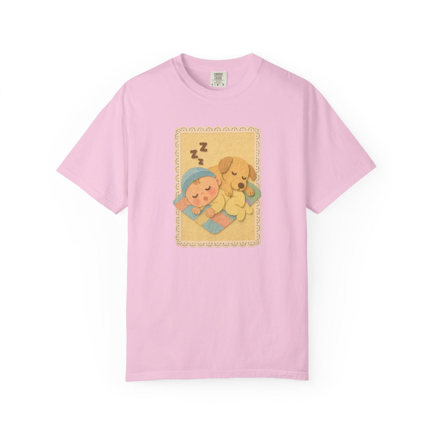 Cute Dreamy T-Shirt, Cartoon Sleepy Baby and Puppy Design, Cozy Gift for Kids, Fun Sleepwear, Nursery Decor, Pet Lover Gift