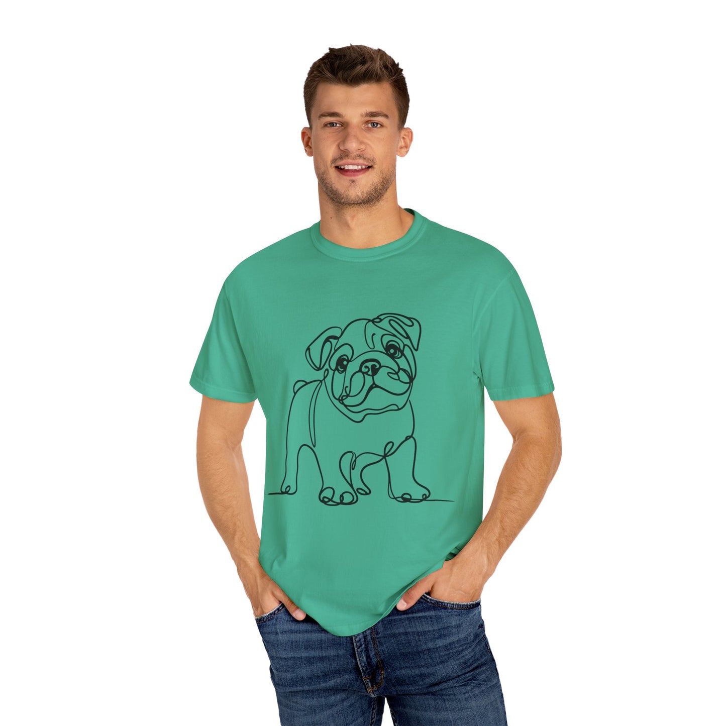 Unisex Garment-Dyed T-shirt with Minimalist Bulldog Design