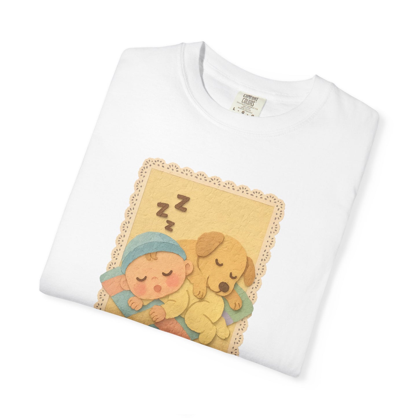 Cute Dreamy T-Shirt, Cartoon Sleepy Baby and Puppy Design, Cozy Gift for Kids, Fun Sleepwear, Nursery Decor, Pet Lover Gift