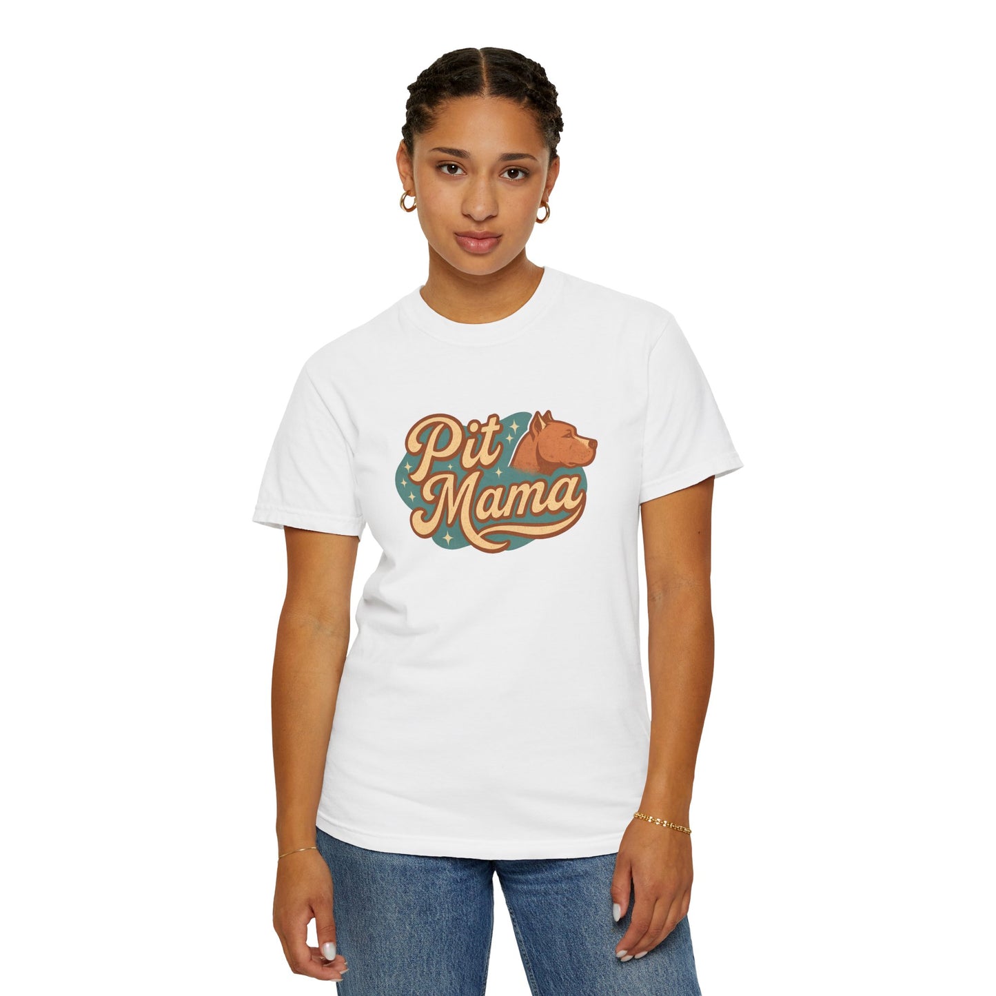 Pit Mama Unisex Garment-Dyed T-shirt, Dog Lover Gift, Animal Mom T-shirt, Casual Pet Apparel, Perfect for Dog Days!