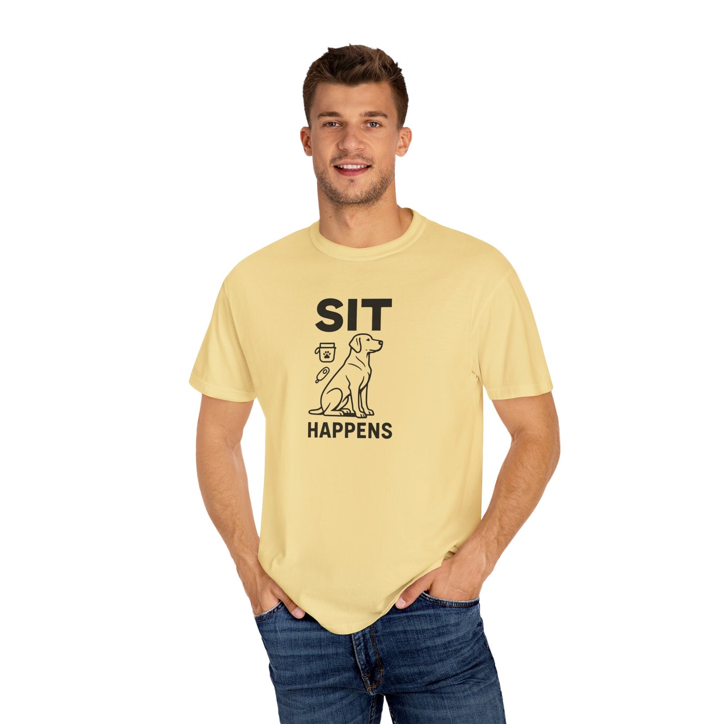 Dog Lovers Unisex T-Shirt - 'Sit Happens' Graphic Tee, Gift for Dog Owners, Pet Lovers, Casual Wear, Funny Dog Shirt